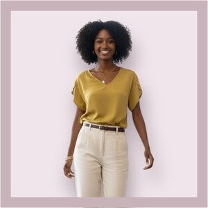 Elk Petal Sleeve Yellow Crepe Top